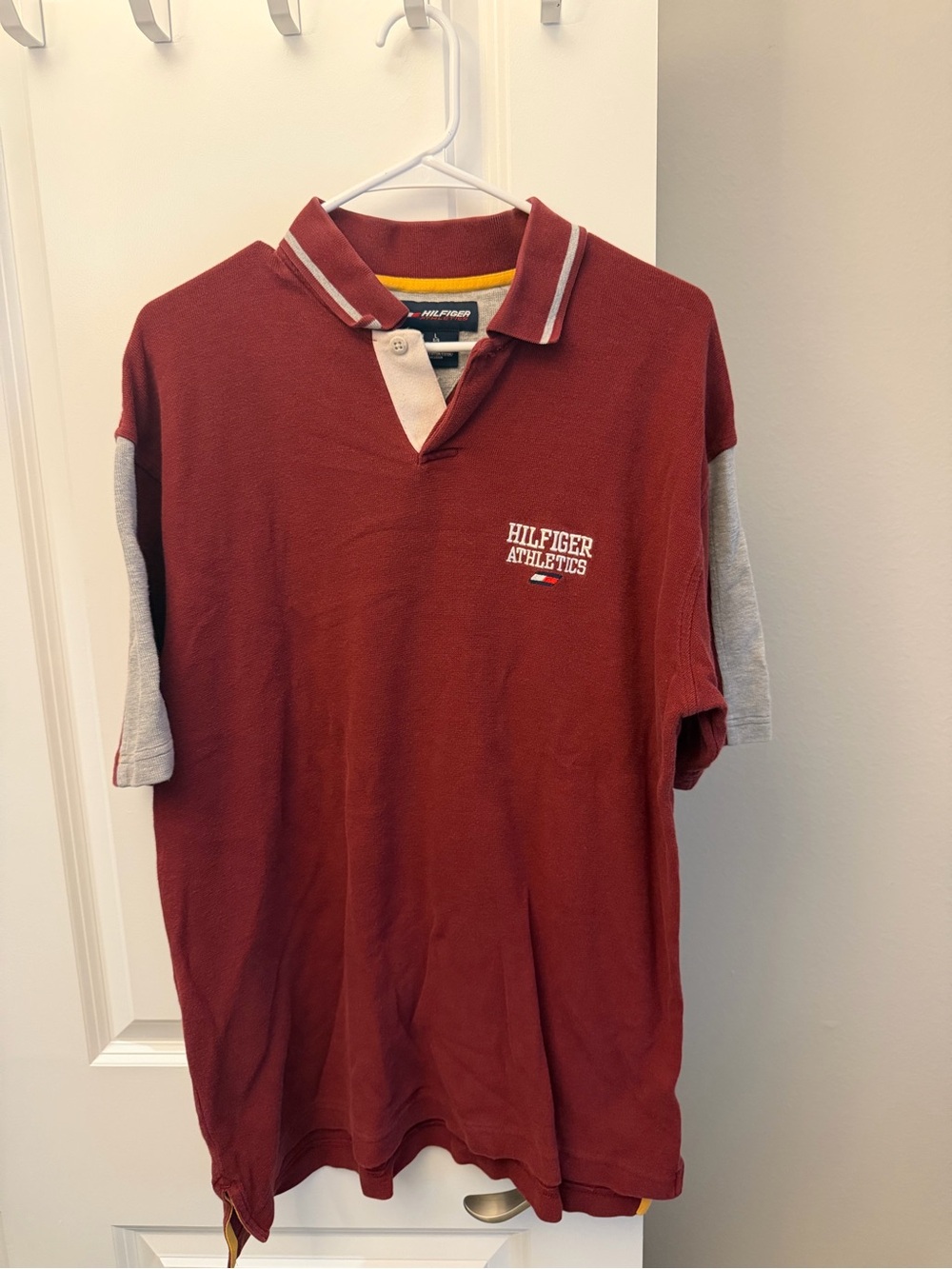 Men's Tommy Hilfiger Athletics Burgundy Polo with Contrast Sleeves